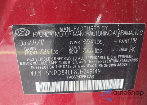 2018 Hyundai Elantra Sel from USA, damaged, VIN 5NPD84LF8JH249149